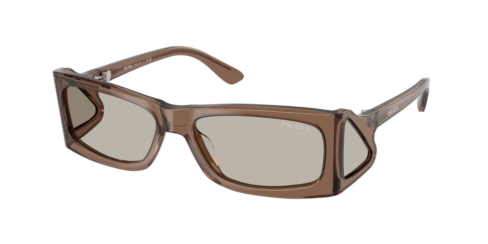 Prada PRB03S Rectangle Sunglasses  16W5J2-Transparent Brown 56-120-16 - Color Map Brown
