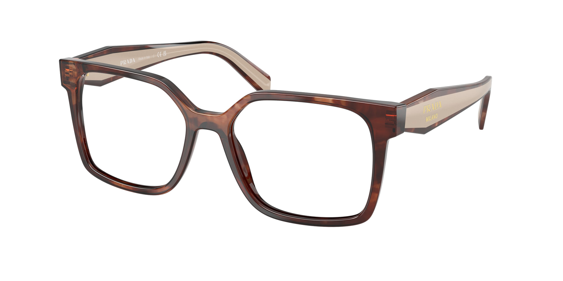 Prada PRB03VF Rectangle Eyeglasses  07R1O1-Havana Caramel 56-140-15 - Color Map Brown
