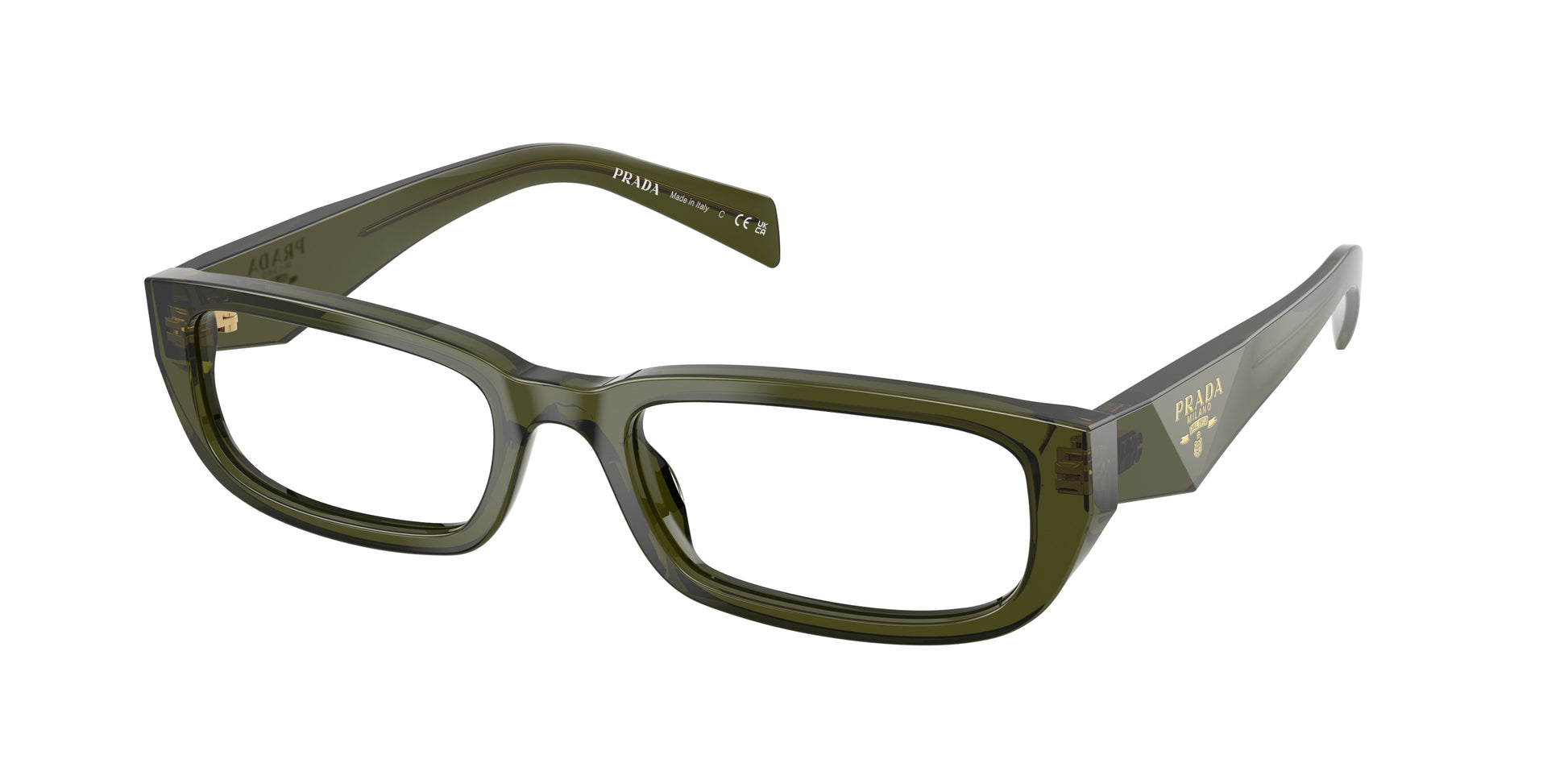 Prada PRB05V Rectangle Eyeglasses  19Z1O1-Transparent Bottle 54-145-19 - Color Map Green