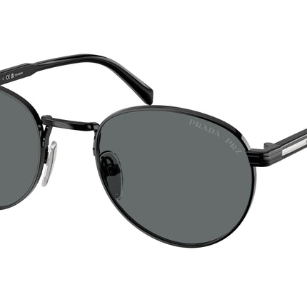Prada PRB51S Oval Sunglasses  1AB5Z1-Shiny Black 53-145-21 - Color Map Black