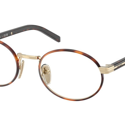 Prada PRB55V Oval Eyeglasses  21E1O1-Pale Gold/Root Tortoise 52-145-21 - Color Map Havana