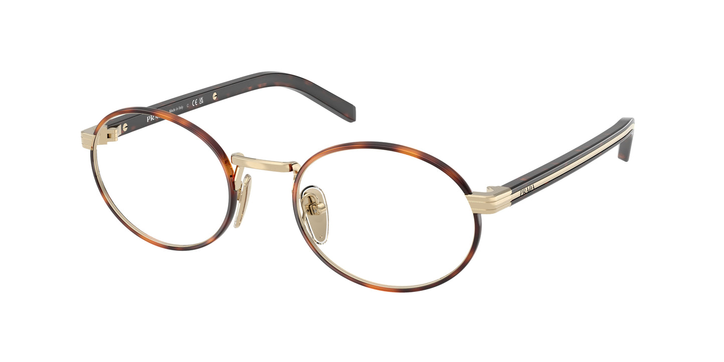 Prada PRB55V Oval Eyeglasses  21E1O1-Pale Gold/Root Tortoise 52-145-21 - Color Map Havana