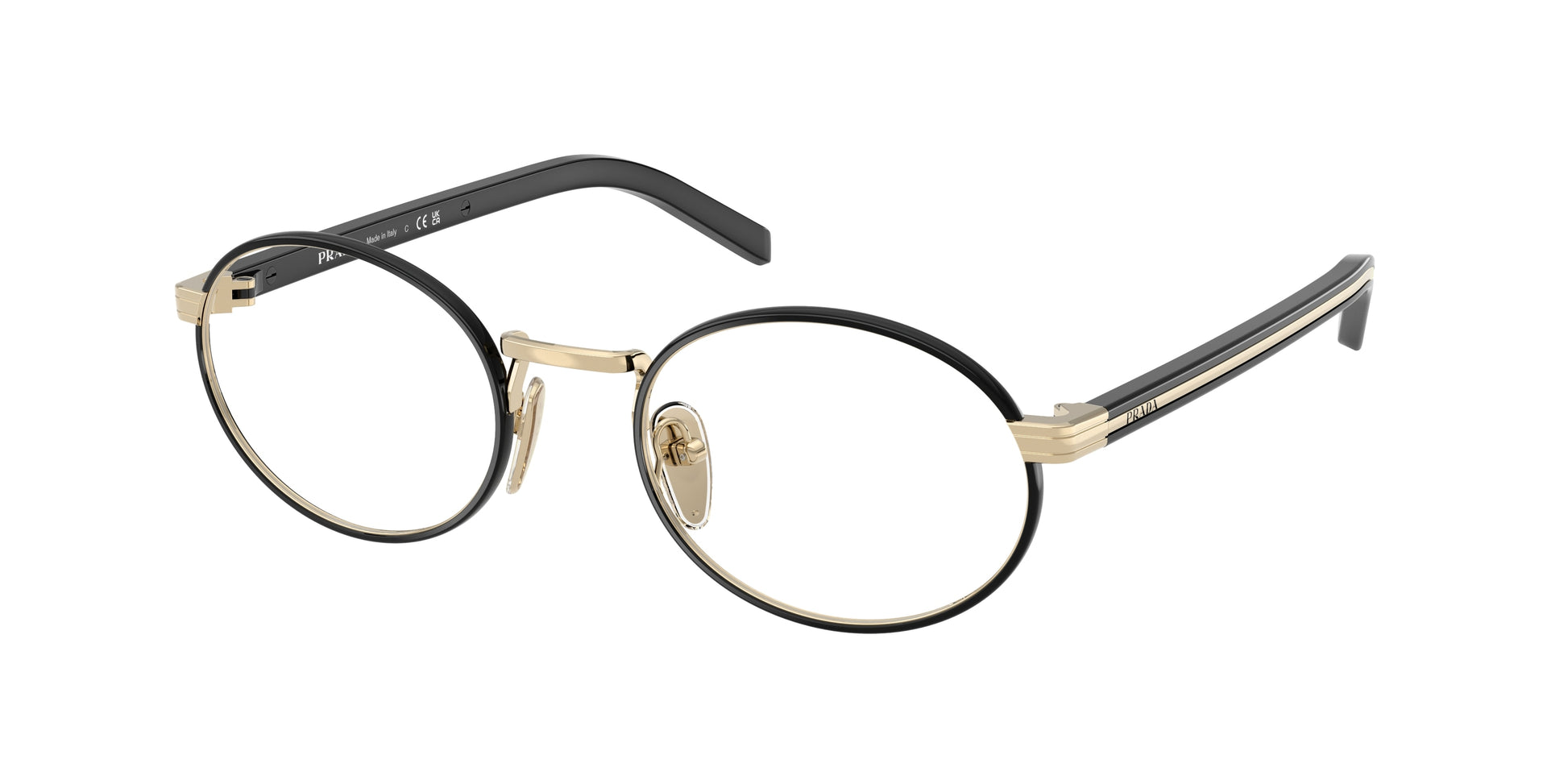 Prada PRB55V Oval Eyeglasses  AAV1O1-Pale Gold/Black 52-145-21 - Color Map Gold
