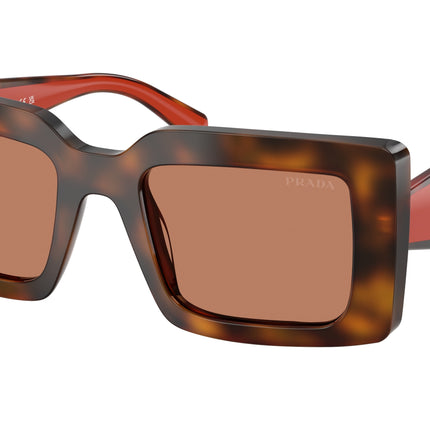 Prada PRD01S Rectangle Sunglasses  01K90Q-Juniper Tortoise/Cotto 52-140-21 - Color Map Tortoise