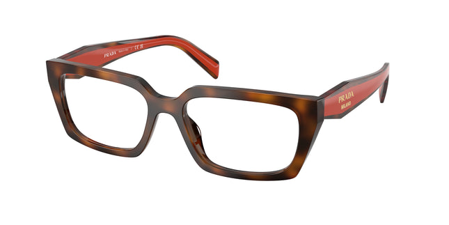 Prada PRD05V Rectangle Eyeglasses  01K1O1-Juniper Havana 55-140-17 - Color Map Tortoise