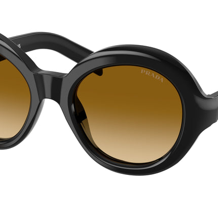 Prada PRD08SU Round Sunglasses  16K10X-Black 53-135-21 - Color Map Black