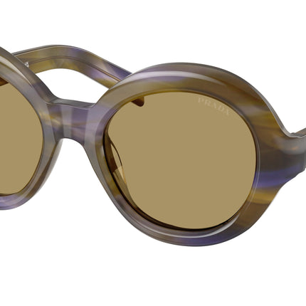 Prada PRD08SU Round Sunglasses  23G70G-Striped Lagoon 53-135-21 - Color Map Brown