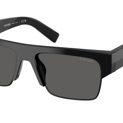 Prada PRD12SU Rectangle Sunglasses  16K20Z-Black 55-145-18 - Color Map Black