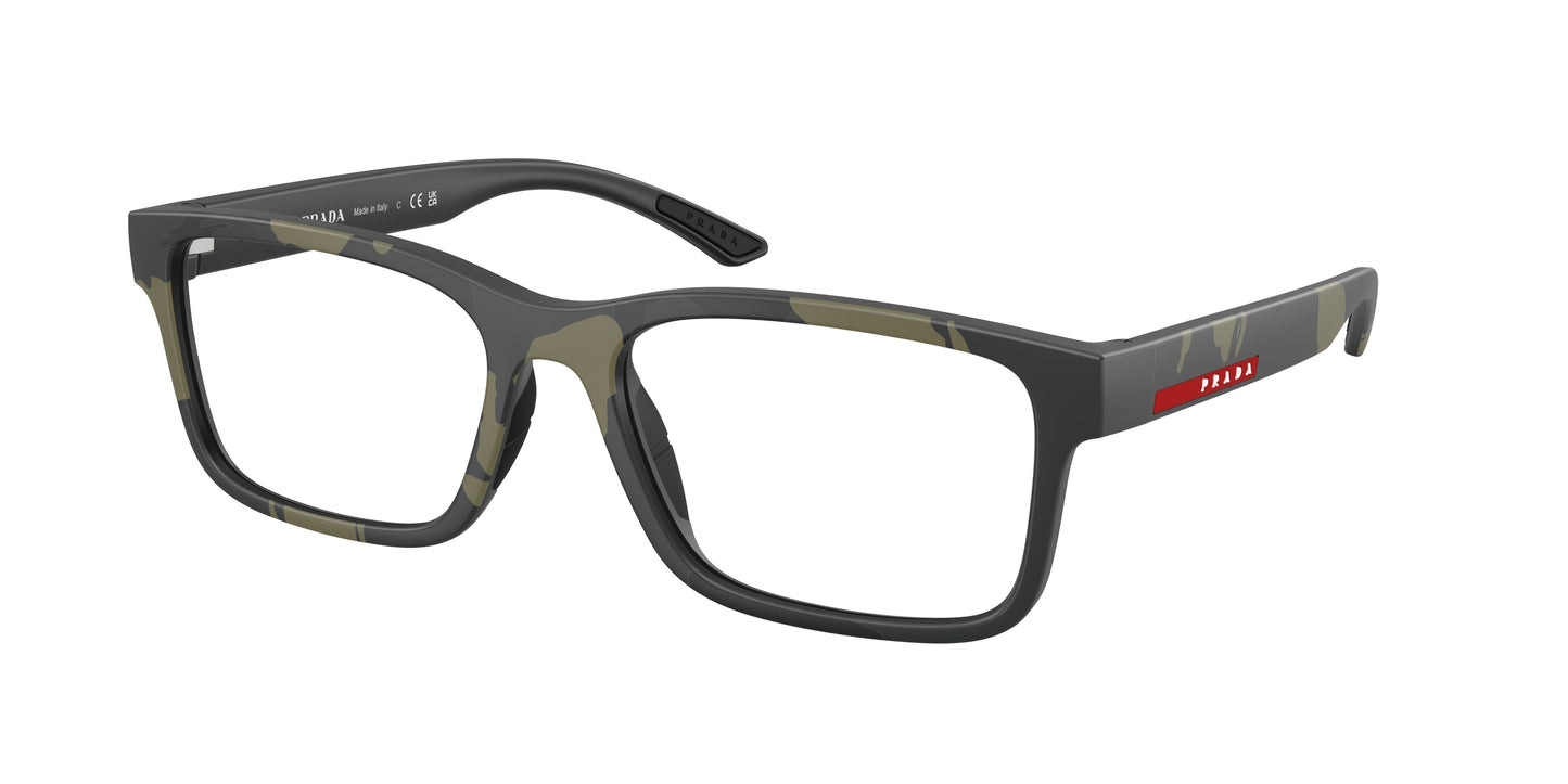 Prada Linea Rossa PS01RV Rectangle Eyeglasses  14X1O1-Mimetic Green Rubber 56-145-18 - Color Map Green