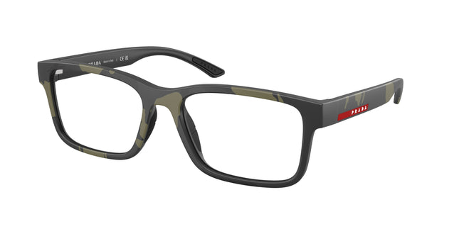 Prada Linea Rossa PS01RV Rectangle Eyeglasses  14X1O1-Mimetic Green Rubber 56-145-18 - Color Map Green