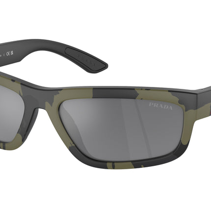 Prada Linea Rossa PS05ZS Rectangle Sunglasses  14X07G-Green Mimetic Rubbered 59-140-17 - Color Map Green