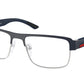 Prada Linea Rossa PS51RV Rectangle Eyeglasses  TFY1O1-Blue Baltic Rubber/Silver 56-145-18 - Color Map Blue