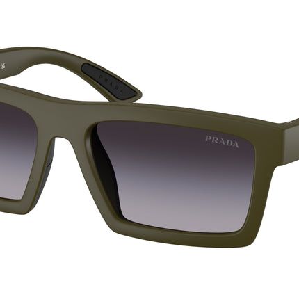 Prada Linea Rossa PSA07S Rectangle Sunglasses  15X09U-Matte Green/Black Rubber 58-145-18 - Color Map Green