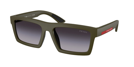 Prada Linea Rossa PSA07S Rectangle Sunglasses  15X09U-Matte Green/Black Rubber 58-145-18 - Color Map Green