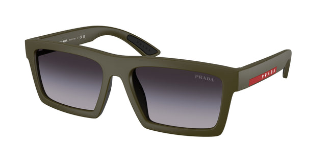 Prada Linea Rossa PSA07S Rectangle Sunglasses  15X09U-Matte Green/Black Rubber 58-145-18 - Color Map Green