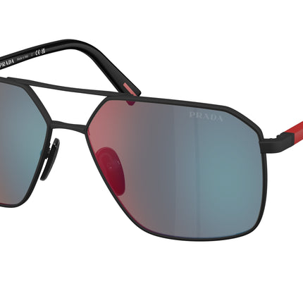 Prada Linea Rossa PSA50S Irregular Sunglasses  DG008F-Black Rubber 60-145-14 - Color Map Black