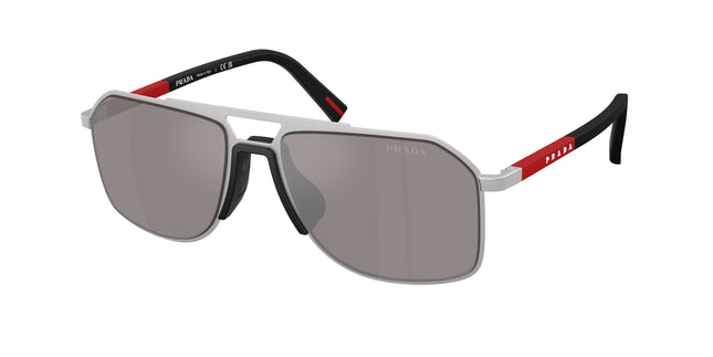 Prada Linea Rossa PSB51S Pilot Sunglasses  18X80I-Matte Silver 56-145-17 - Color Map Silver