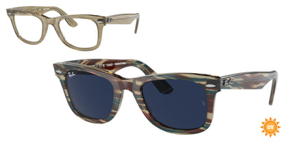 Ray-Ban WAYFARER RB2140F Square Sunglasses  1387GG-Photo Striped Grey 52-150-22 - Color Map Grey