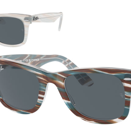 Ray-Ban WAYFARER RB2140F Square Sunglasses  1407R5-Photo Striped Light Blue 52-150-22 - Color Map Blue