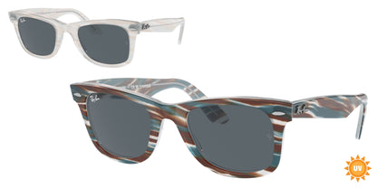 Ray-Ban WAYFARER RB2140F Square Sunglasses  1407R5-Photo Striped Light Blue 52-150-22 - Color Map Blue