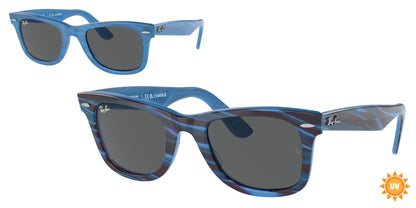 Ray-Ban WAYFARER RB2140F Square Sunglasses  1409B1-Photo Striped Blue 52-150-22 - Color Map Blue