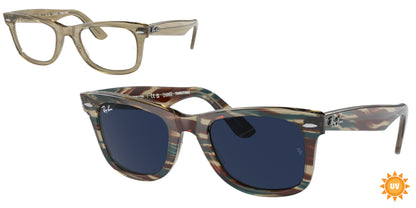 Ray-Ban WAYFARER RB2140 Square Sunglasses  1387GG-Photo Striped Grey 50-150-22 - Color Map Grey