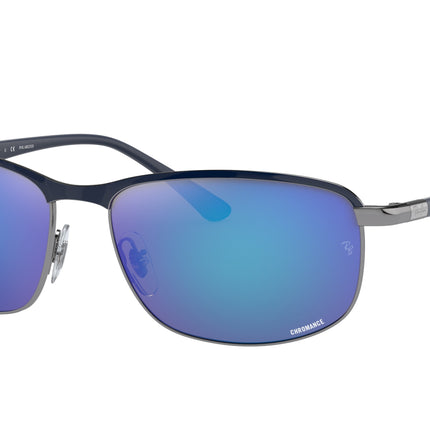 Ray-Ban CHROMANCE RB3671CH Pillow Sunglasses  92044L-Blue On Gunmetal 60-140-16 - Color Map Blue