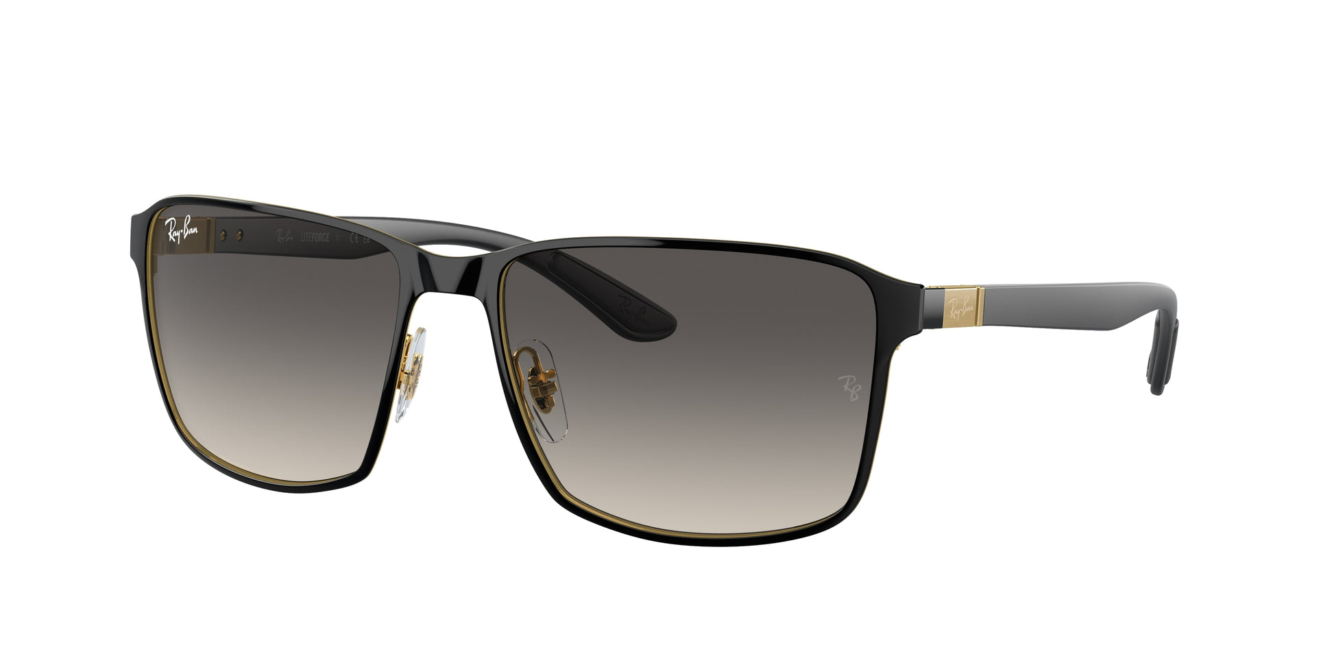 Ray-Ban RB3721 Square Sunglasses  187/11-Black On Gold 59-145-17 - Color Map Black