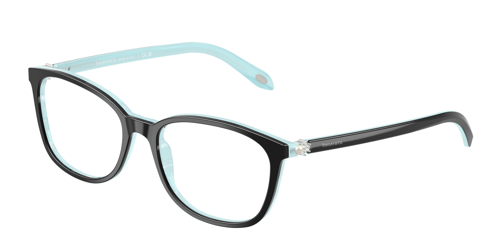 Tiffany TF2109BF Square Eyeglasses  8193-Black On Tiffany Blue Striped 53-140-17 - Color Map Black