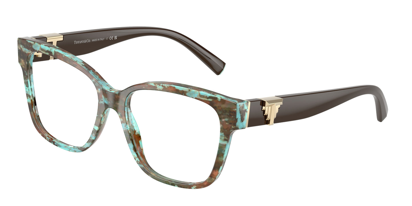 Tiffany TF2246 Square Eyeglasses  8422-Havana Tiffany Blue 54-140-16 - Color Map Tortoise