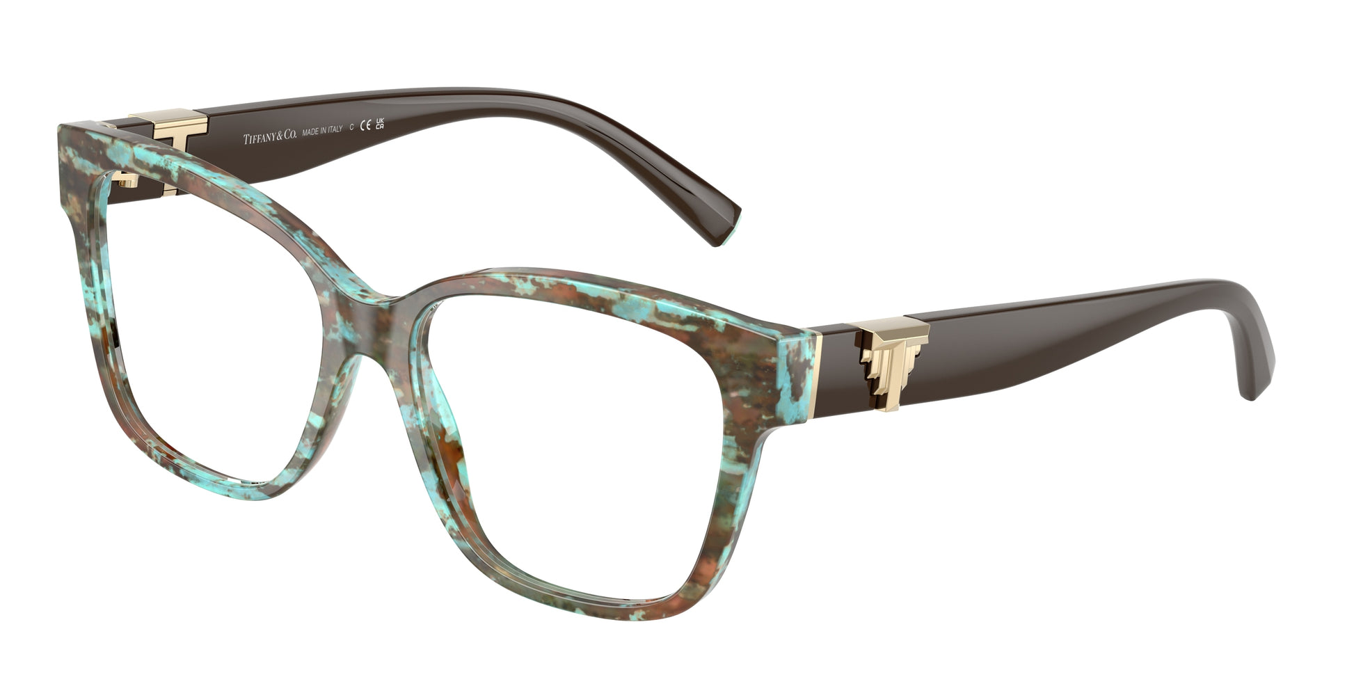 Tiffany TF2246 Square Eyeglasses  8422-Havana Tiffany Blue 54-140-16 - Color Map Tortoise