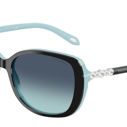 Tiffany TF4121B Rectangle Sunglasses  80559S-Black On Tiffany Blue 55-140-16 - Color Map Black