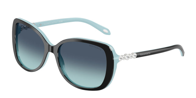 Tiffany TF4121B Rectangle Sunglasses  80559S-Black On Tiffany Blue 55-140-16 - Color Map Black