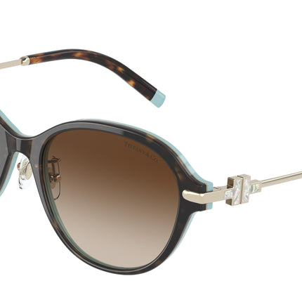 Tiffany TF4188D Oval Sunglasses  81343B-Havana On Tiffany Blue 55-140-17 - Color Map Brown