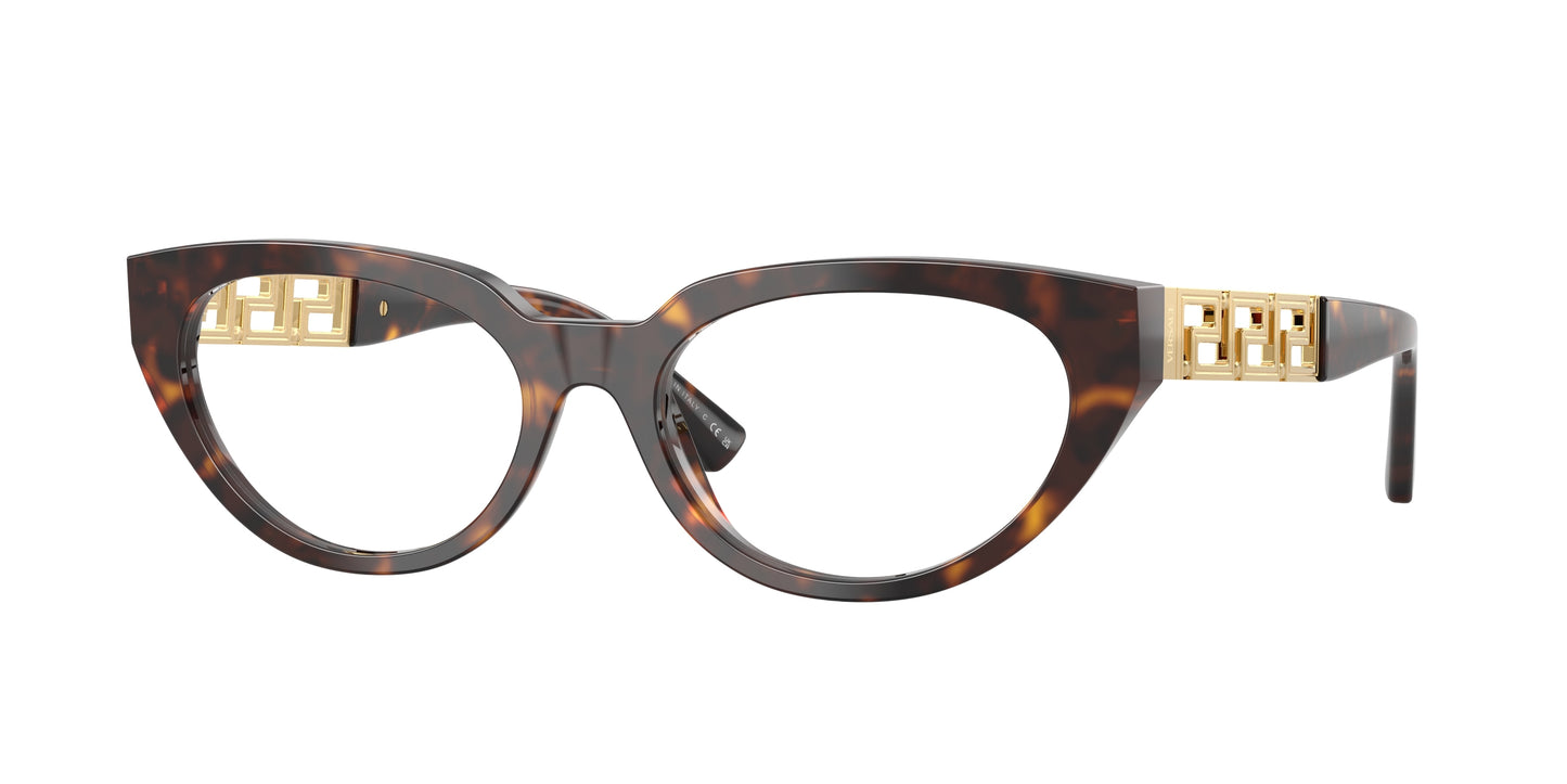 Versace VE3383 Cat Eye Eyeglasses  108-Havana 54-140-17 - Color Map Tortoise