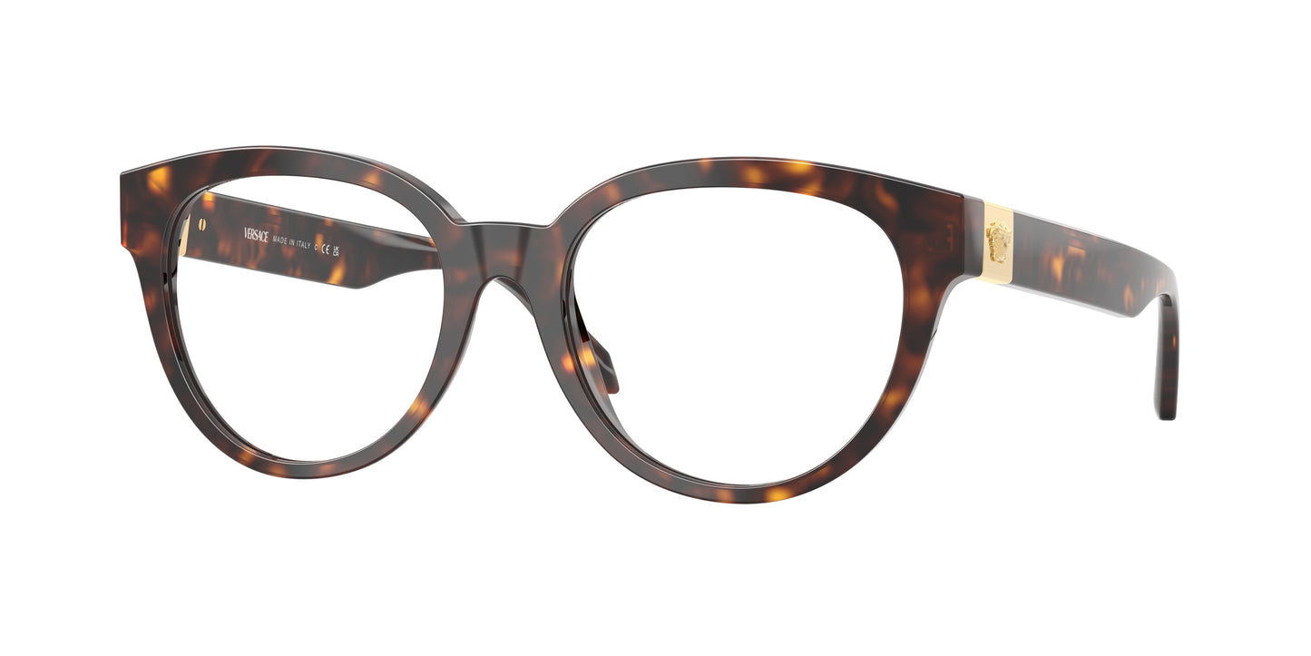 Versace VE3384F Round Eyeglasses  108-Havana 53-140-18 - Color Map Tortoise