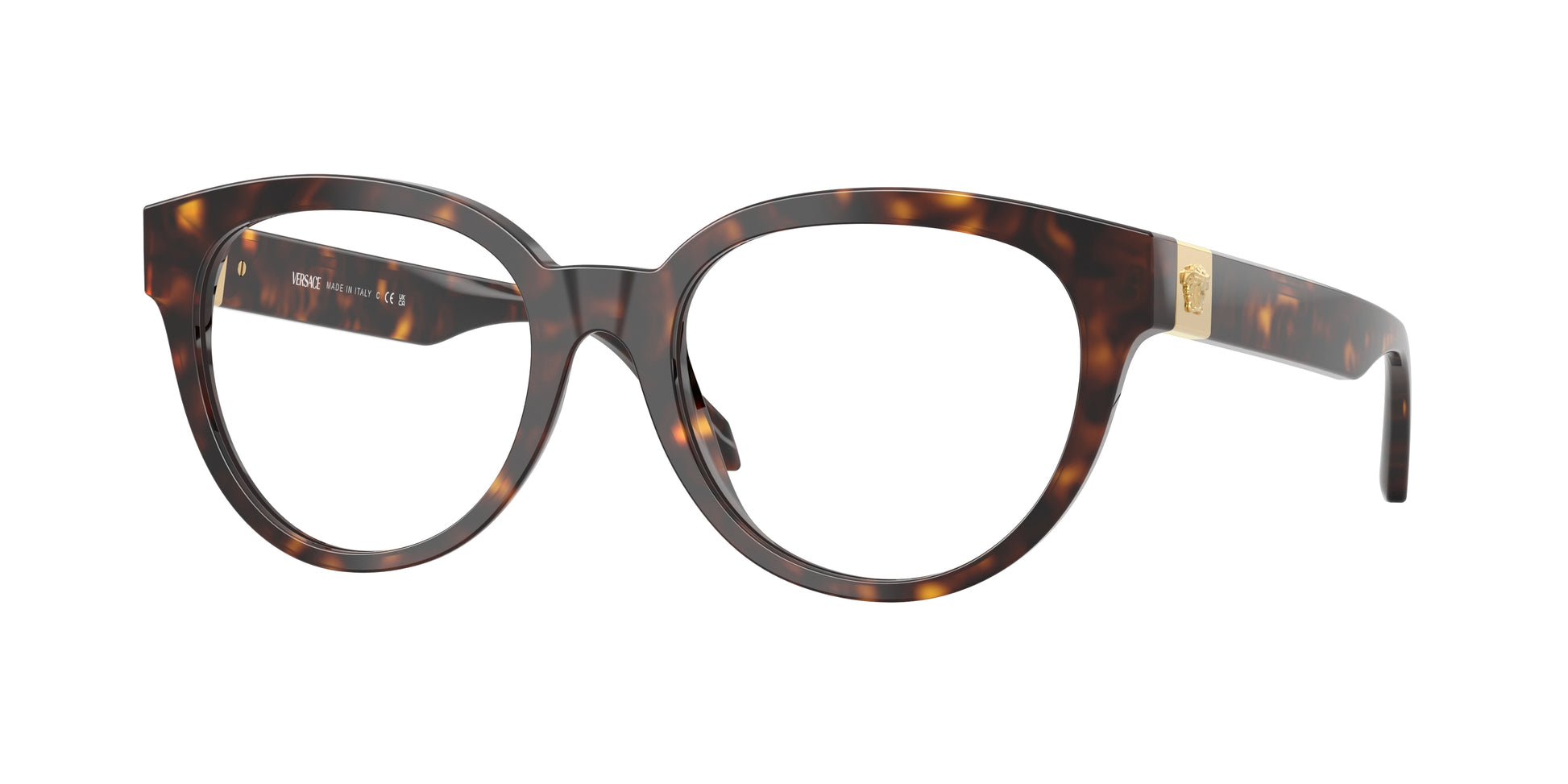 Versace VE3384 Round Eyeglasses  108-Havana 53-140-18 - Color Map Tortoise