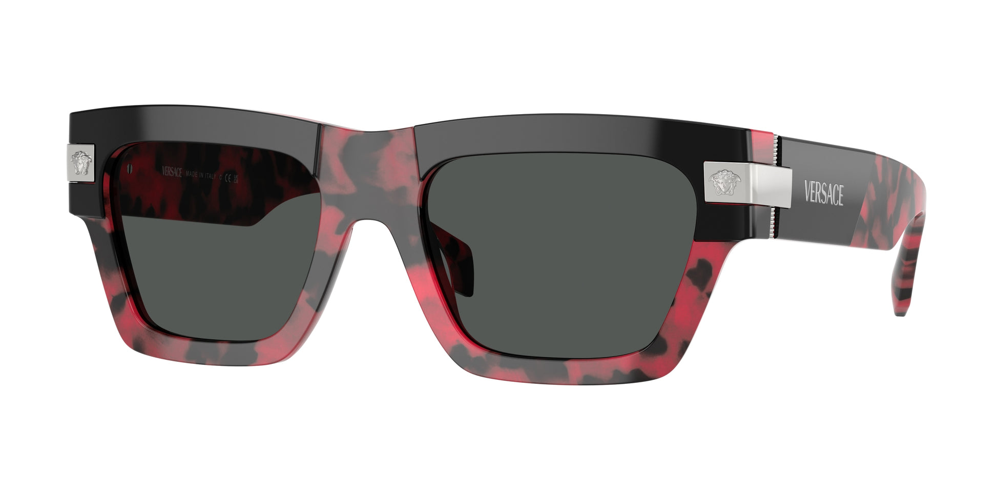 Versace VE4464 Rectangle Sunglasses  545787-Top Black/Red Havana 52-145-20 - Color Map Black