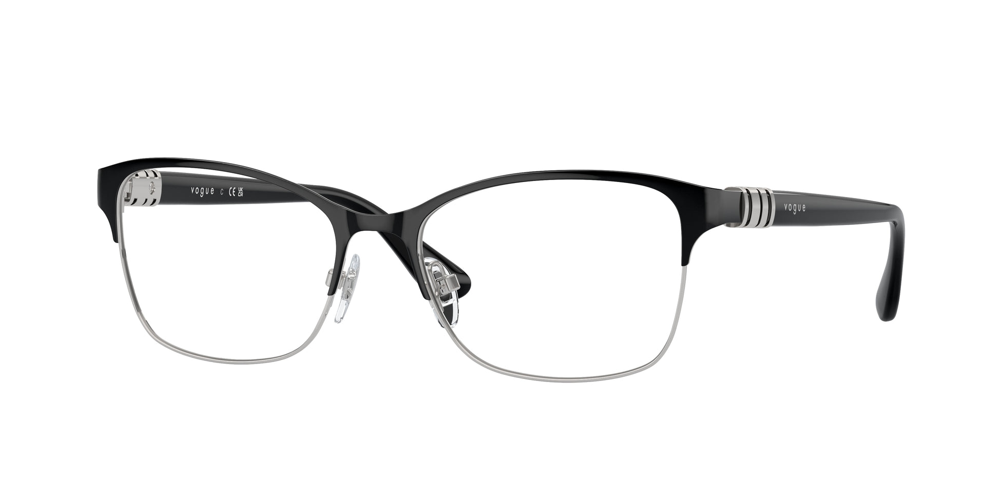 Vogue VO4050 Rectangle Eyeglasses  352-Top Black/Silver 53-140-17 - Color Map Black