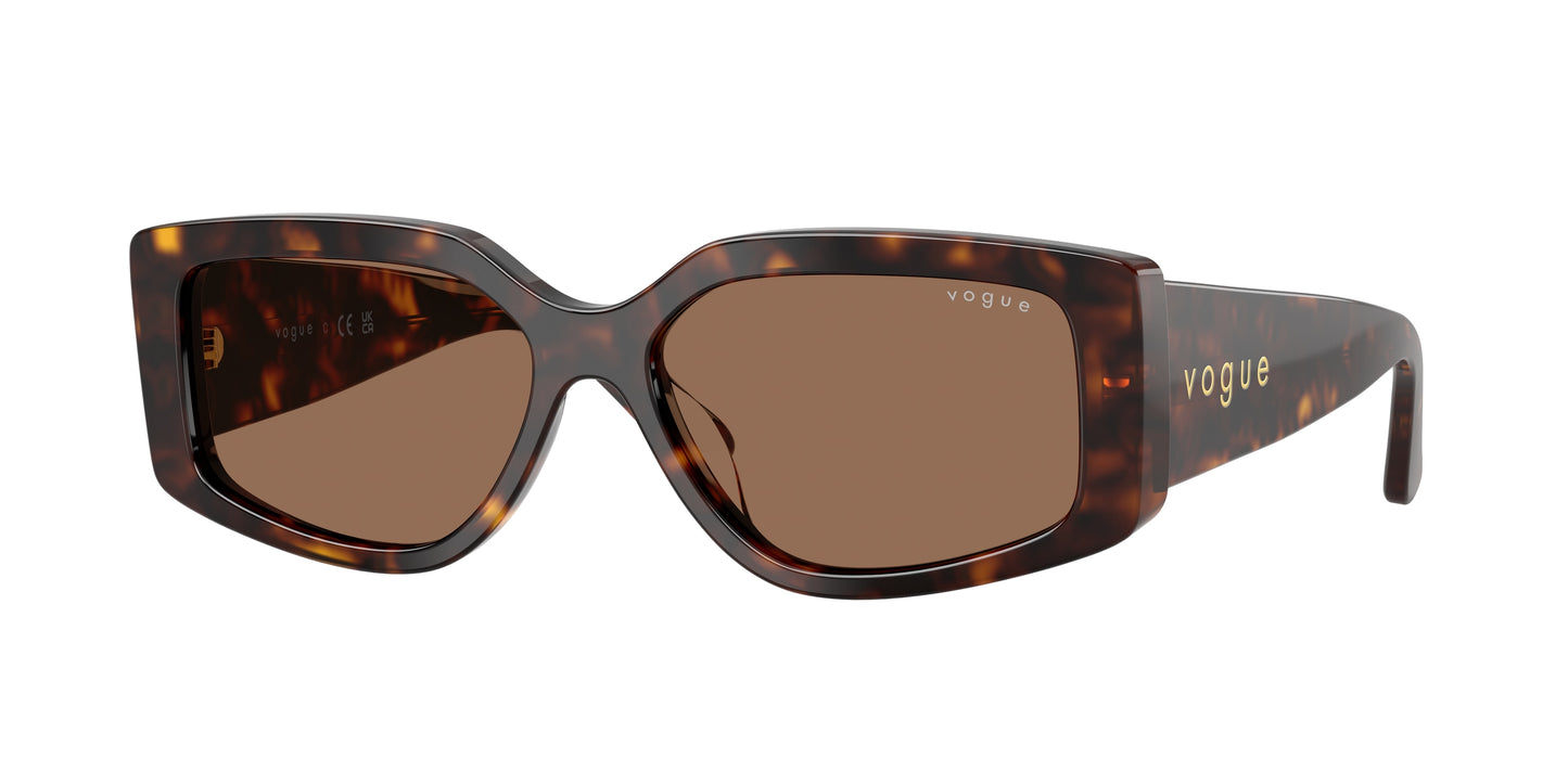 Vogue VO5642SU Rectangle Sunglasses  W65673-Dark Havana 55-140-15 - Color Map Brown