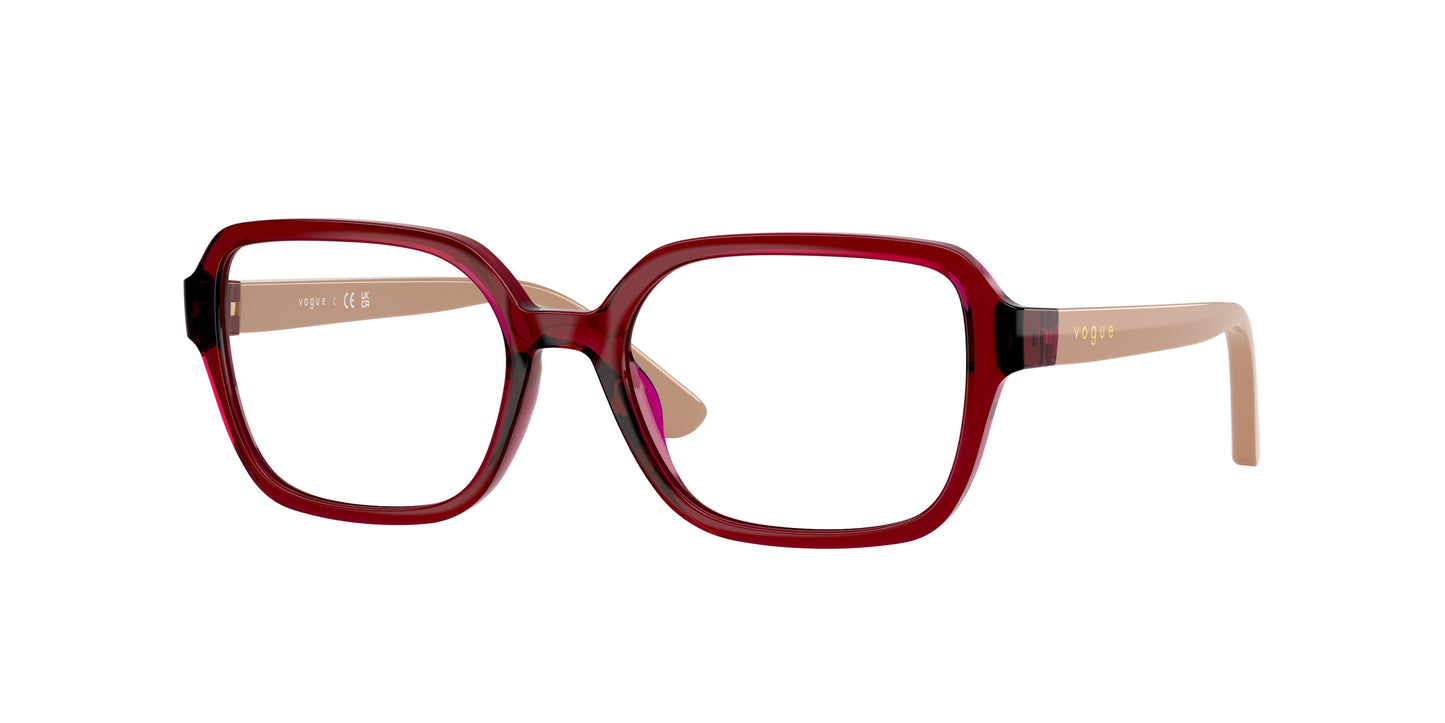 VOGUE JUNIOR OPHTHAL VY2032 Irregular Eyeglasses  3066-Transparent Dark Red 49-130-16 - Color Map Red
