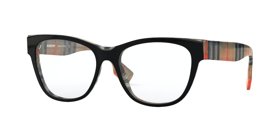 Burberry BE2301 Square Eyeglasses  3806-TOP BLACK ON VINTAGE CHECK 51-16-140 - Color Map black
