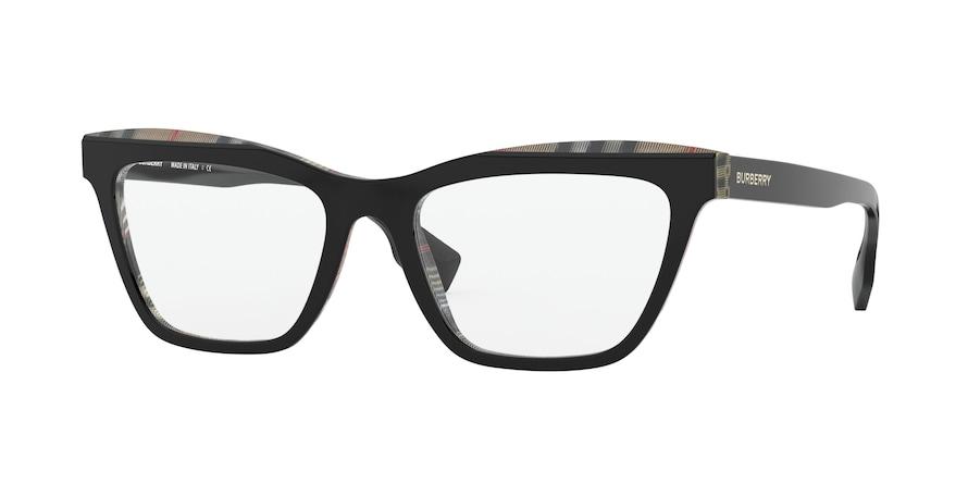 Burberry BE2309F Rectangle Eyeglasses  3828-TOP BLACK ON VINTAGE CHECK 54-18-140 - Color Map black