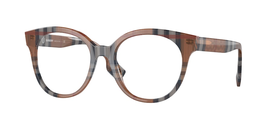 Burberry JACQUELINE BE2356F Round Eyeglasses  3967-CHECK BROWN 51-18-140 - Color Map brown
