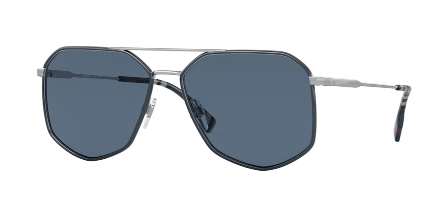 Burberry OZWALD BE3139 Irregular Sunglasses  100580-SILVER/BLUE 58-15-150 - Color Map blue