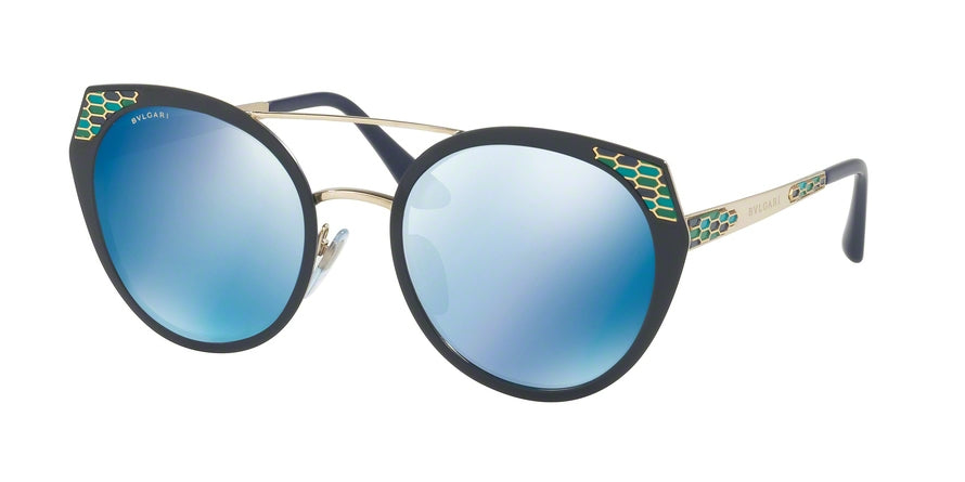 Bvlgari BV6095 Cat Eye Sunglasses  202555-BLUE DEMI MATTE/PALE GOLD 53-20-145 - Color Map blue
