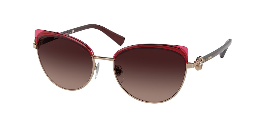 Bvlgari BV6158B Cat Eye Sunglasses  2014E2-PINK GOLD/TRANSPARENT RED 56-17-140 - Color Map red
