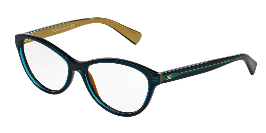DOLCE & GABBANA DG3232 Cat Eye Eyeglasses  2958-TOP PETROLEUM ON GOLD 55-15-140 - Color Map green