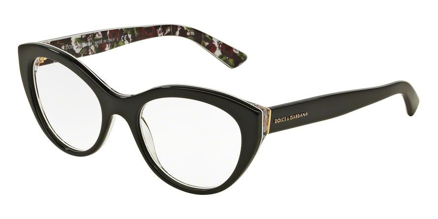 DOLCE & GABBANA DG3246 Cat Eye Eyeglasses  3021-TOP BLACK/ROSE PRINT 51-18-140 - Color Map black