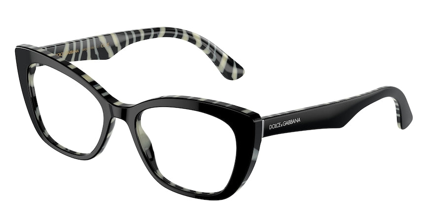 DOLCE & GABBANA DG3360 Cat Eye Eyeglasses  3372-TOP BLACK ON ZEBRA 54-18-145 - Color Map black